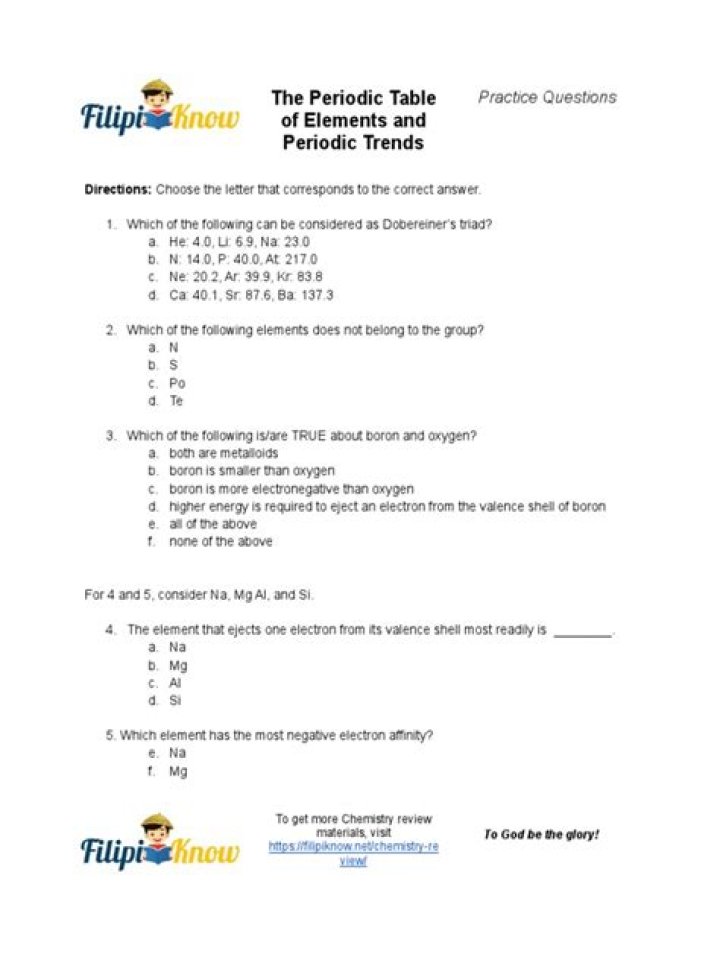 20 Questions on the Periodic Table PDF – Quick Study Guide