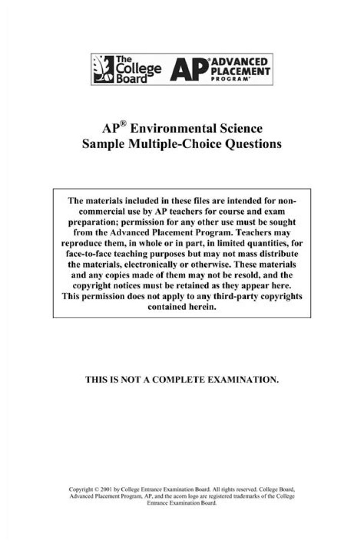 2003 AP Environmental Science Multiple Choice Questions PDF – Free Study Guide