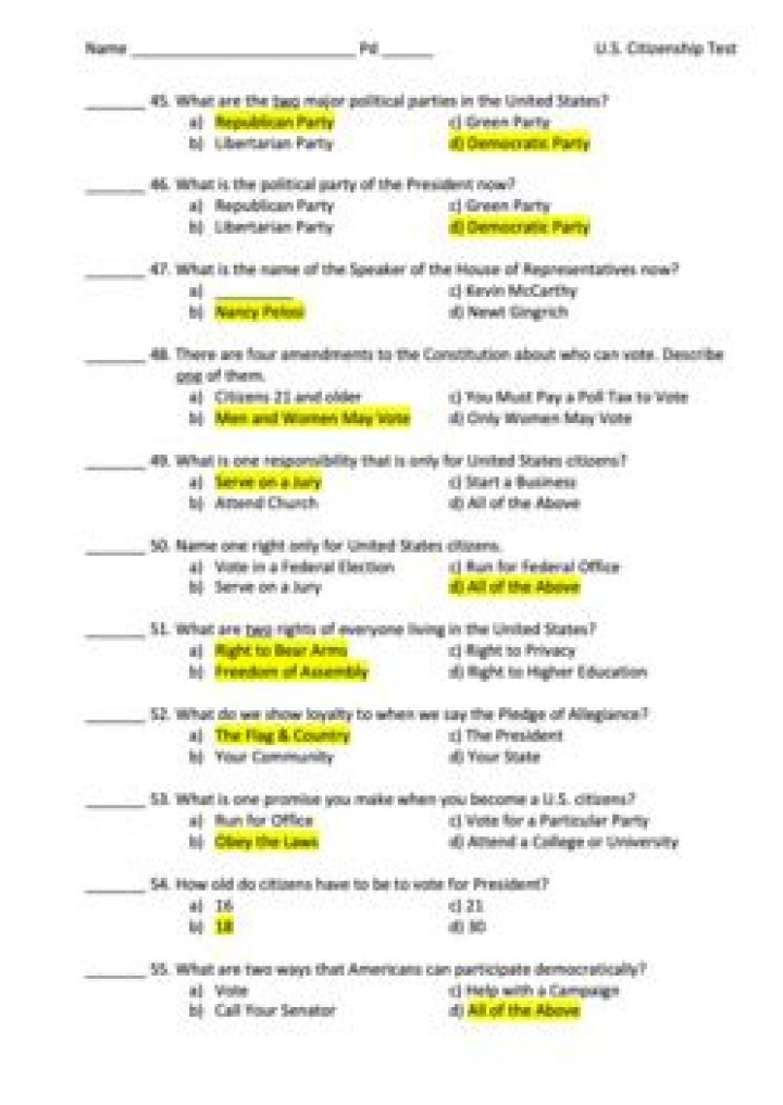 2007 US Citizenship Questions & Answers PDF Download