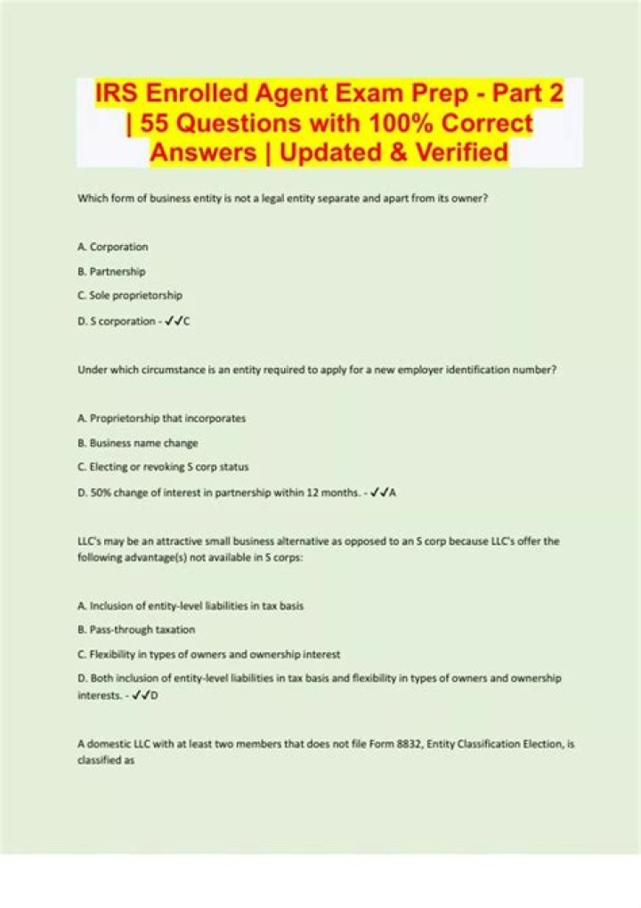 2015 IRS Enrolled Agent Exam Questions PDF – Free Study Questions