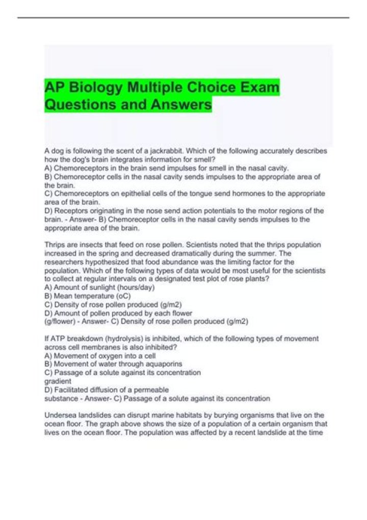 2016 AP Biology Multiple Choice Questions PDF – Practice & Prep