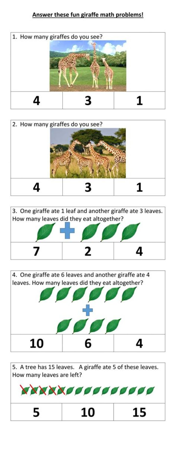 2016 Math Giraffe Worksheet Answers PDF – Free Printable