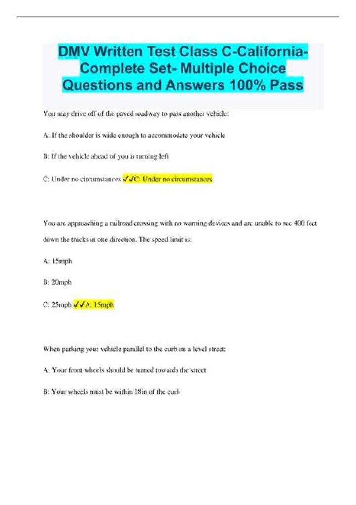 2017 DMV Multiple Choice Practice Test PDF – Download Now