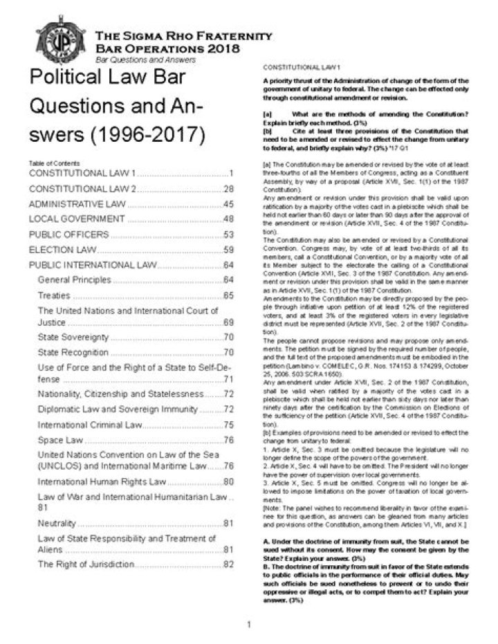 2017 Political Law Bar Exam Questions & Answers PDF