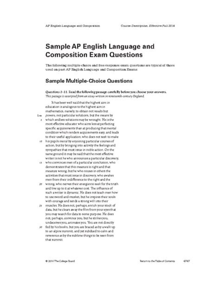2018 AP Lang & Composition Multiple Choice Test PDF with Answers