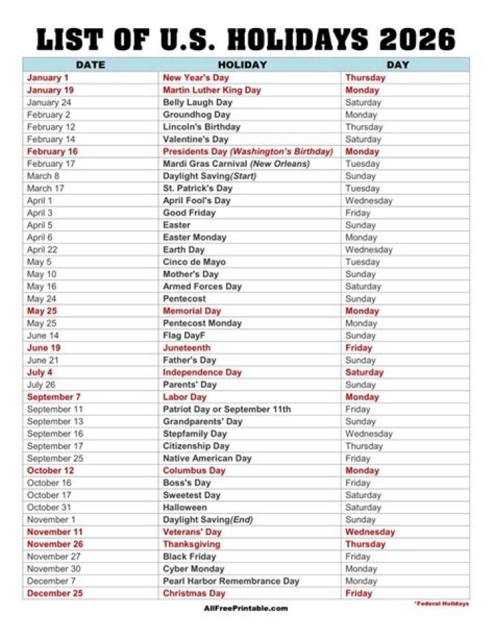 2018 Calendar Holidays List PDF – Complete Free Guide