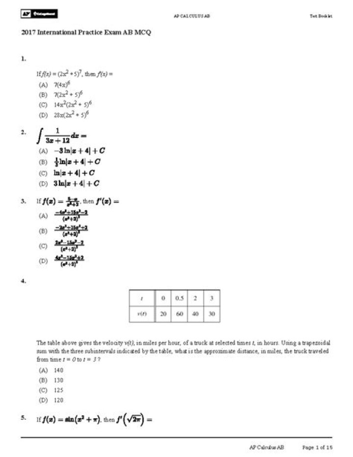 2018 International Practice Exam AB MCQ Answers PDF – Expert Guide