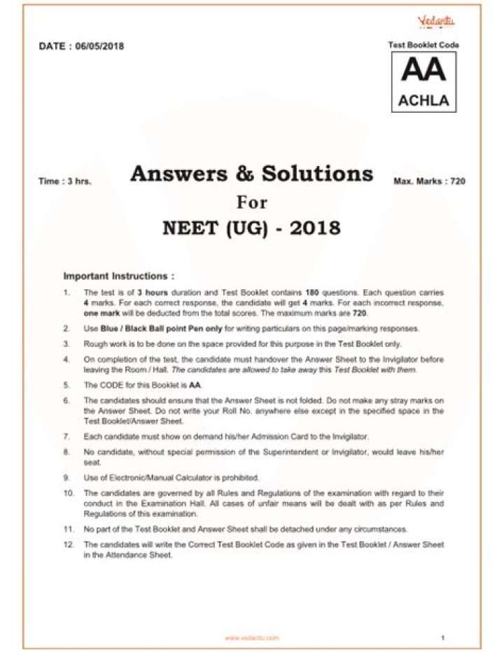2018 NEET Question Paper PDF – Solve & Analyze Full Exam