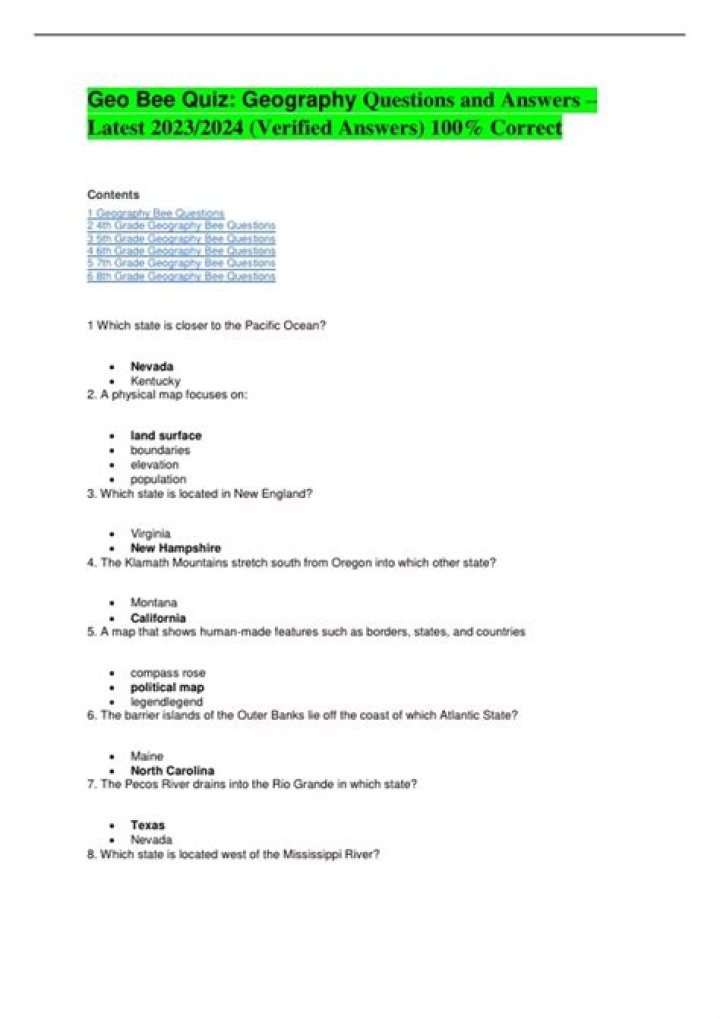 2019 Geography Bee Questions PDF – Free Exam Practice