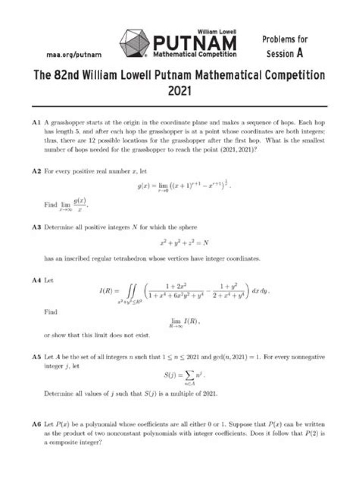 2019 Putnam Exam Questions PDF – Official Study Material