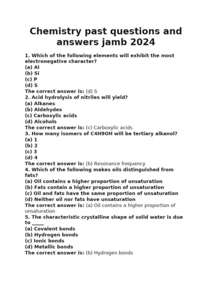 2024 JAMB Chemistry Past Questions PDF Download - Exam Prep