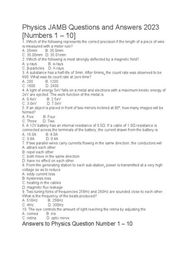 2024 JAMB Physics Past Questions PDF – Download Now