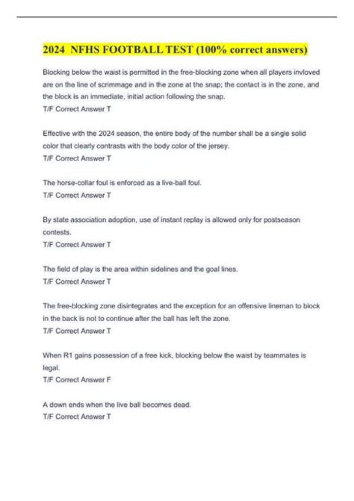 2024 NFHS Football Exam Answers PDF – Download Complete 2024 Answer Key