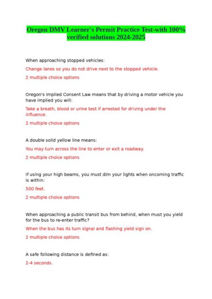 2024 Oregon DMV Practice Test PDF: Printable Format for Success