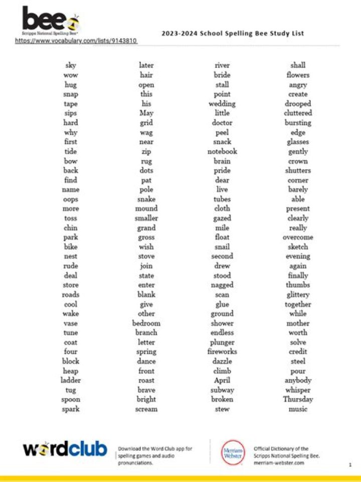 2024 School Spelling Bee Study List PDF – Master Words & Boost Scores