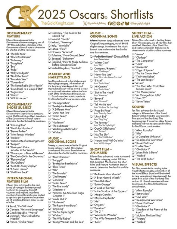 2025 Oscar Nominations Printable PDF: Print & Track Your Favorites