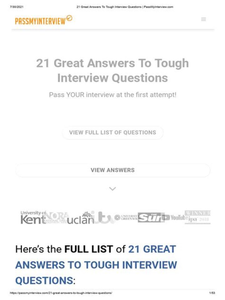 21 Great Answers to Tough Interview Questions PDF