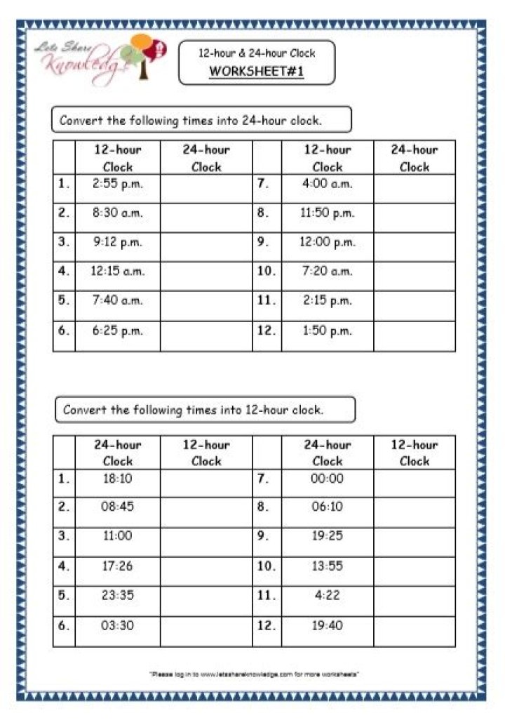 24 Hour Clock Worksheets PDF: Instant Practice for Time Mastery