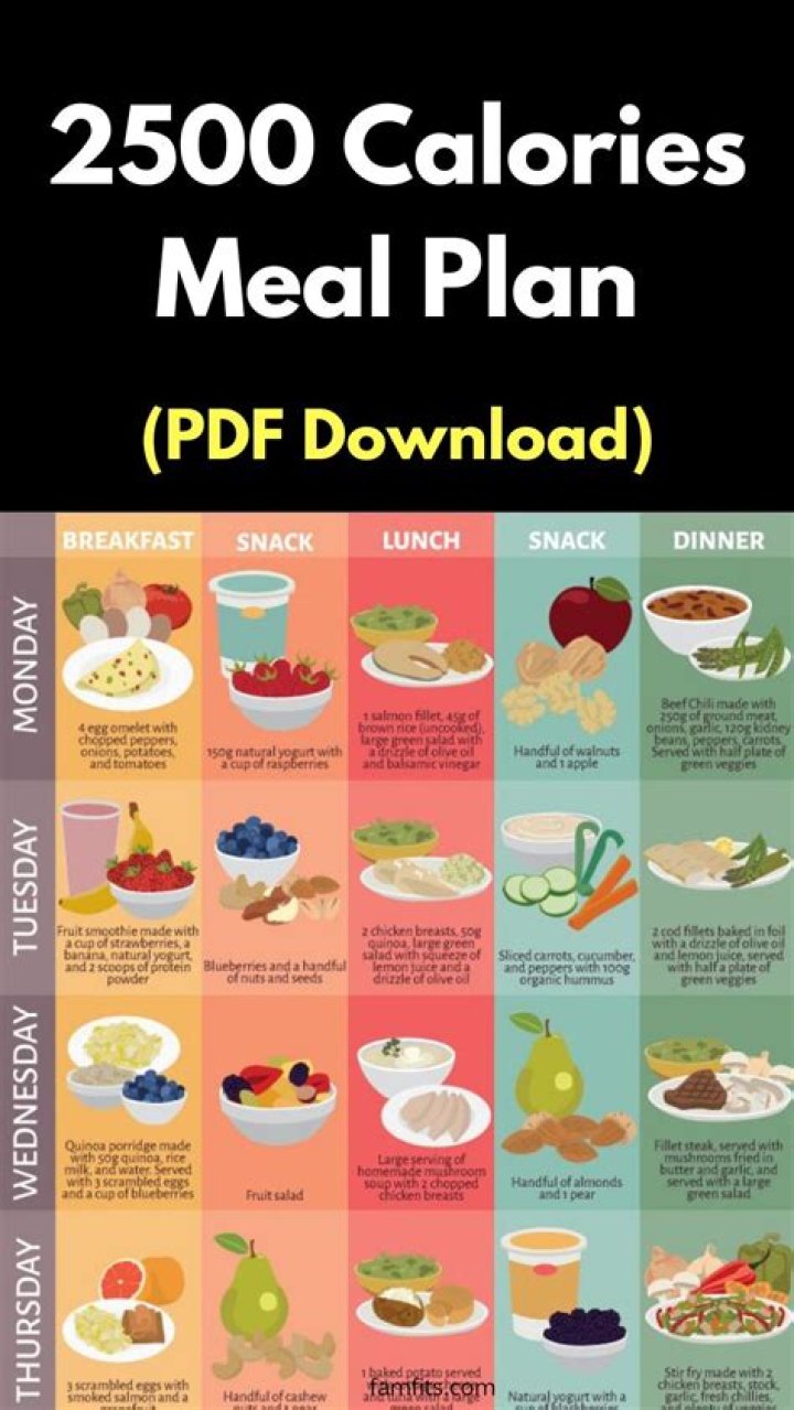 2500 Calorie Meal Plan PDF for Weight Gain & Energy