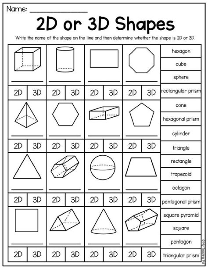 Free 2D and 3D Shapes Worksheet PDF for Kids and Teachers