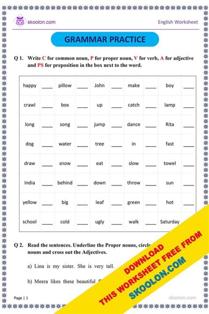 Free 2nd Class English Grammar Worksheets PDF for Instant Practice