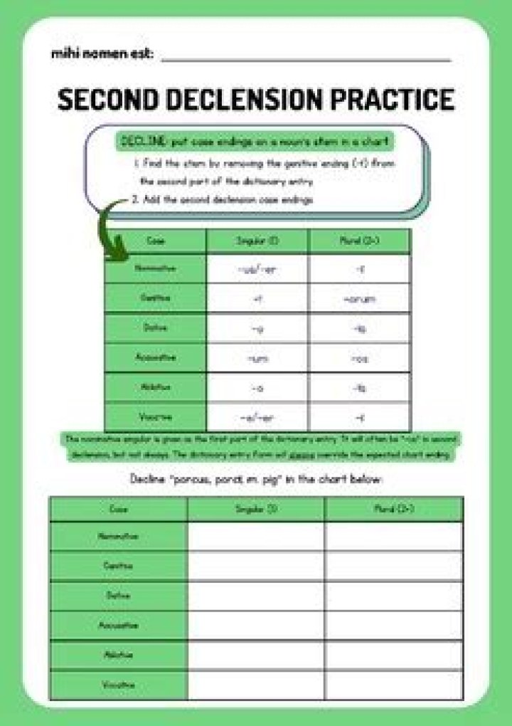 2nd Declension Worksheet in Latin PDF – Free Printable Worksheet