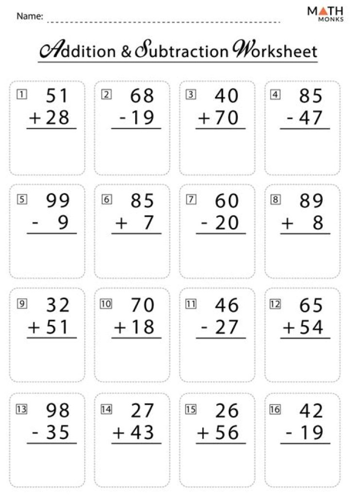 2nd Grade Addition and Subtraction Worksheets PDF for Home & School