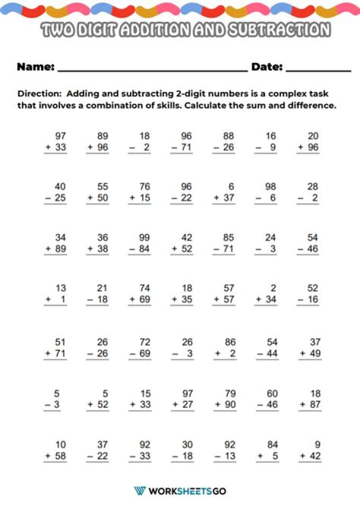 Free 2nd Grade Addition and Subtraction Worksheet PDF for Classroom Use