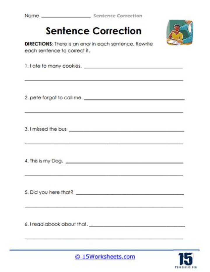 2nd Grade Sentence Correction Worksheet PDF | Instant Download