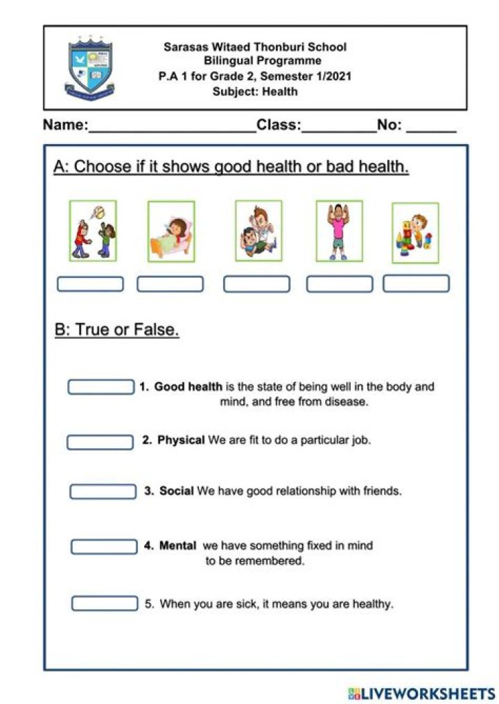 2nd Grade Health Worksheets PDF – Free Printable Health Lessons