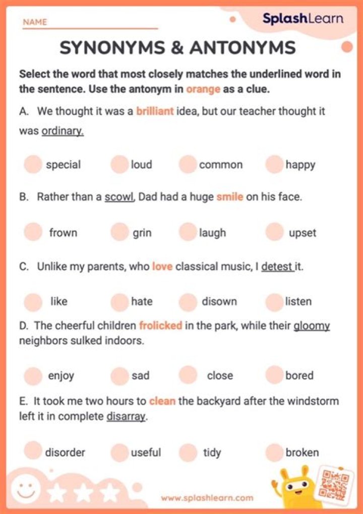 2nd Grade Reading Synonyms and Antonyms Worksheets PDF