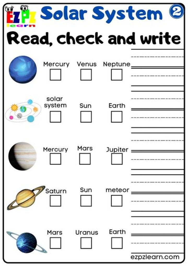 2nd Grade Solar System Worksheets PDF for Free Download