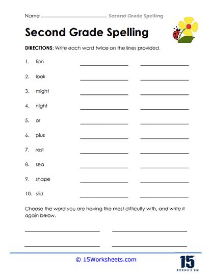 Free 2nd Grade Spelling Worksheets PDF for Home & School