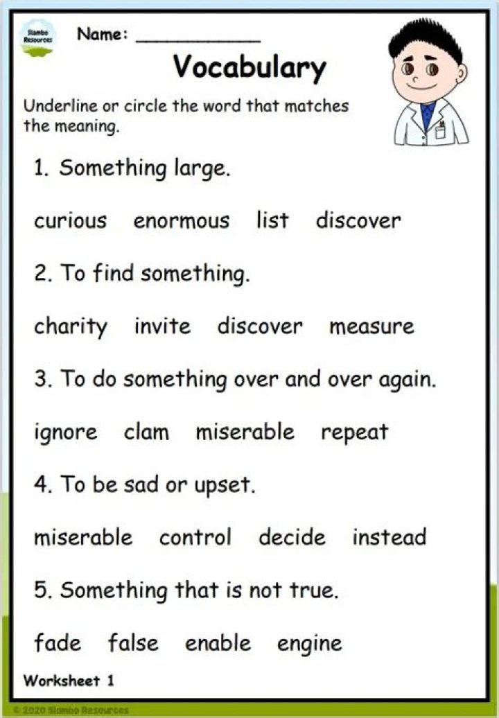 Free 2nd Grade Vocabulary Worksheets PDF for Easy Learning