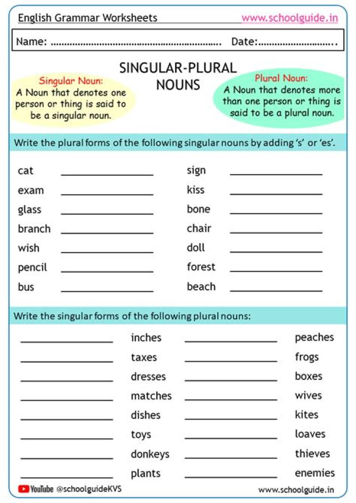 2nd Grade Plural Nouns Worksheets PDF – Free Printable