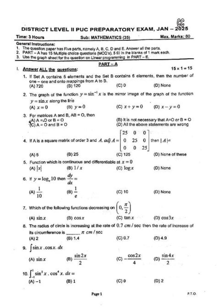 2nd PUC Annual Exam Question Papers 2016 PDF Download