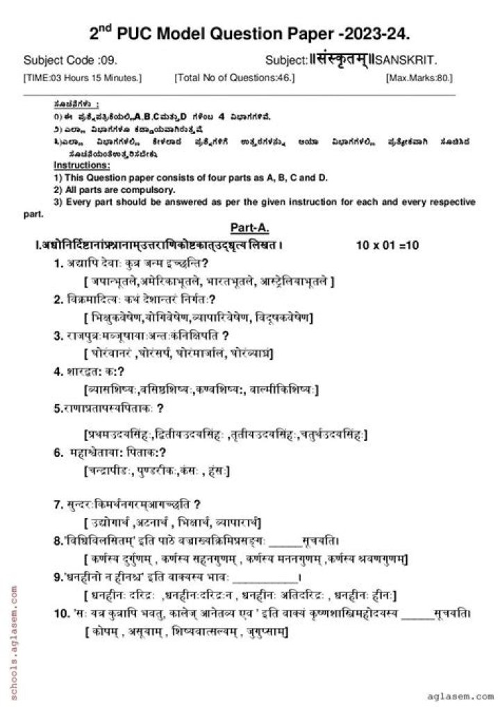 2nd PUC Model Question Paper 2019 PDF for Free Download