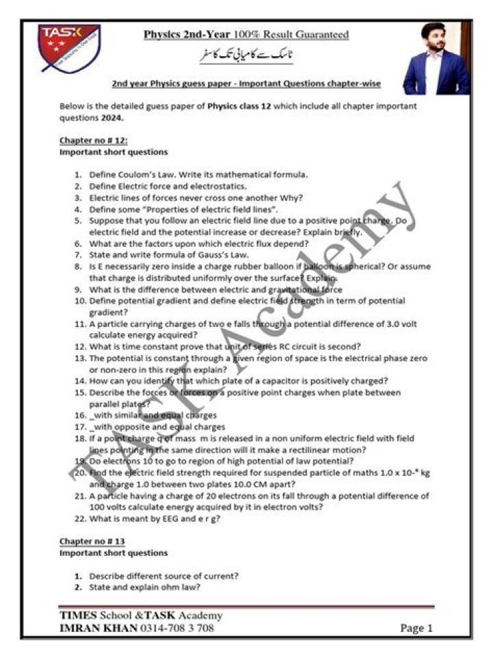 2nd Year Physics Important Questions PDF for Exam Prep