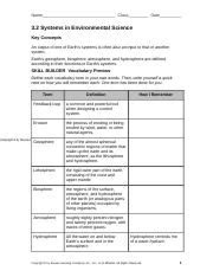 3.2 Systems in Environmental Science: Answer Key PDF for Students