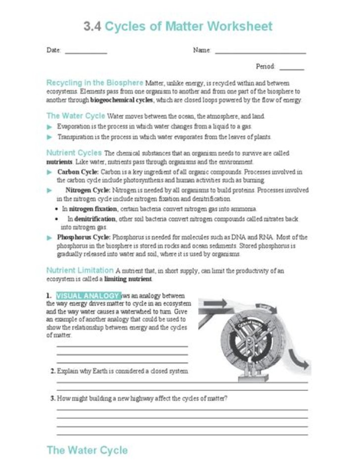 3.4 Cycles of Matter Worksheet Answers PDF – Instant Download