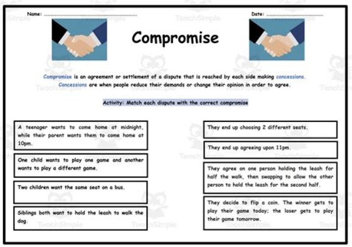 3-5 Compromise Worksheet PDF: Improve Conflict Resolution Skills