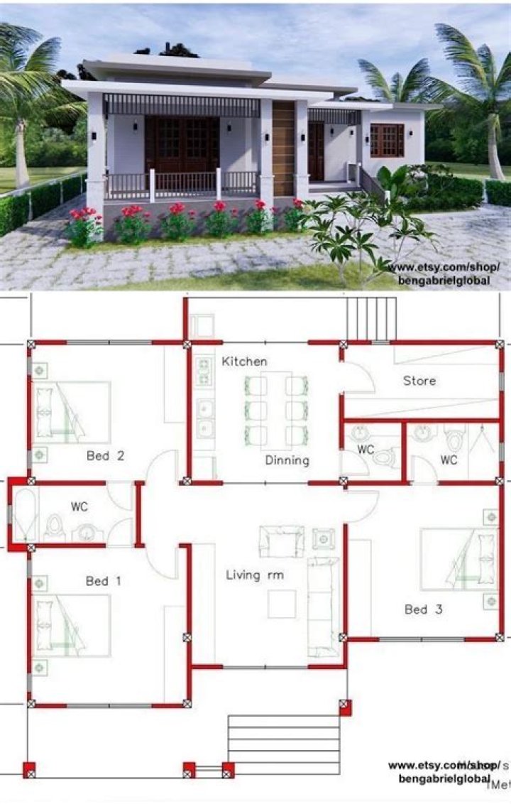 3 Bedroom Flat Roof House Plans with Photos PDF Download