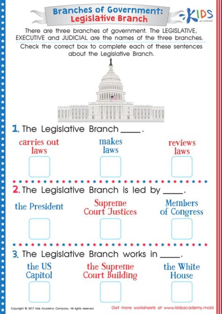 3 Branches of Government Worksheet PDF – Free Printable Educational Resource