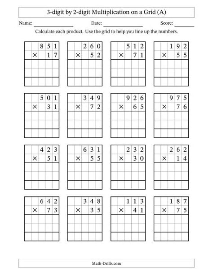 Free 3 by 2 Digit Multiplication Worksheets PDF – Instant Download
