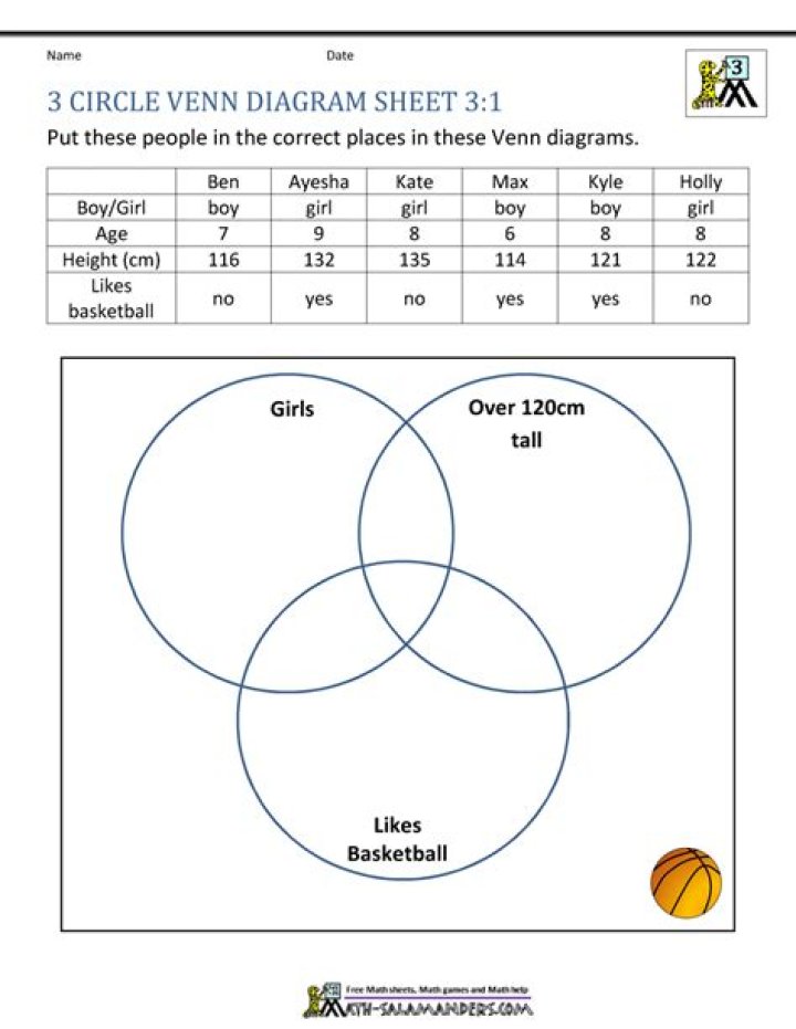 3 Circle Venn Diagram Worksheet PDF – Instant Download