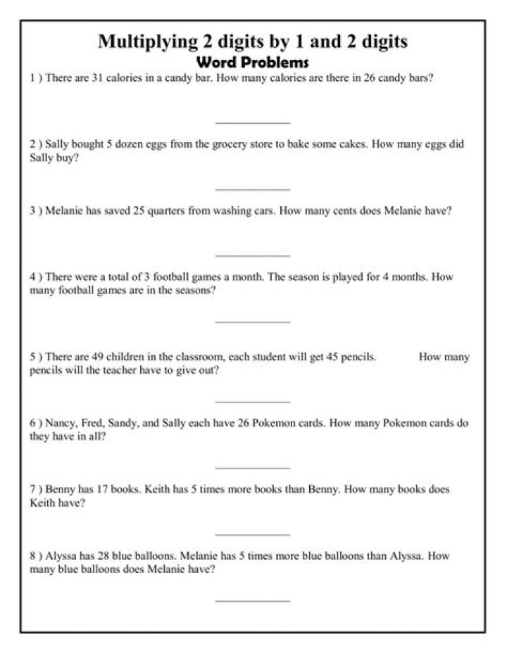 Free 3-Digit by 1-Digit Multiplication Word Problems Worksheets PDF