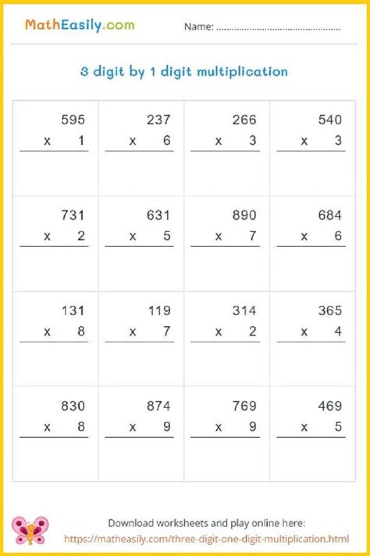 Free 3-Digit by 1-Digit Multiplication Worksheets PDF – Instant Download