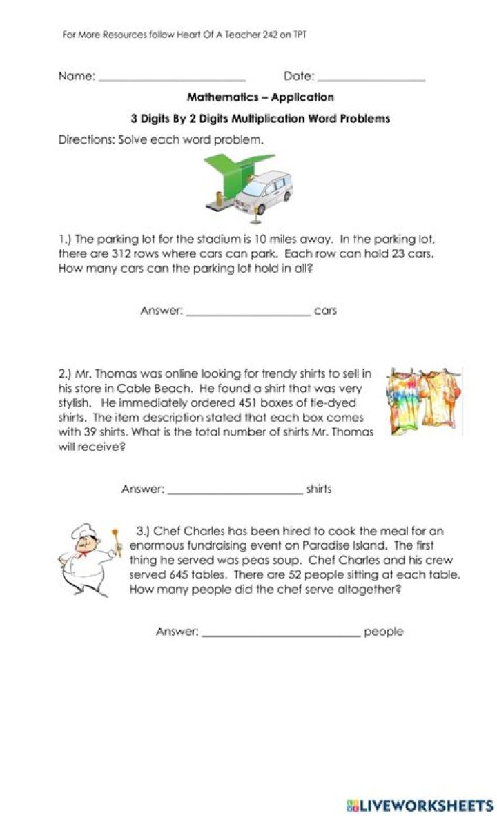 3-Digit by 2-Digit Multiplication Word Problems Worksheets PDF for Easy Practice