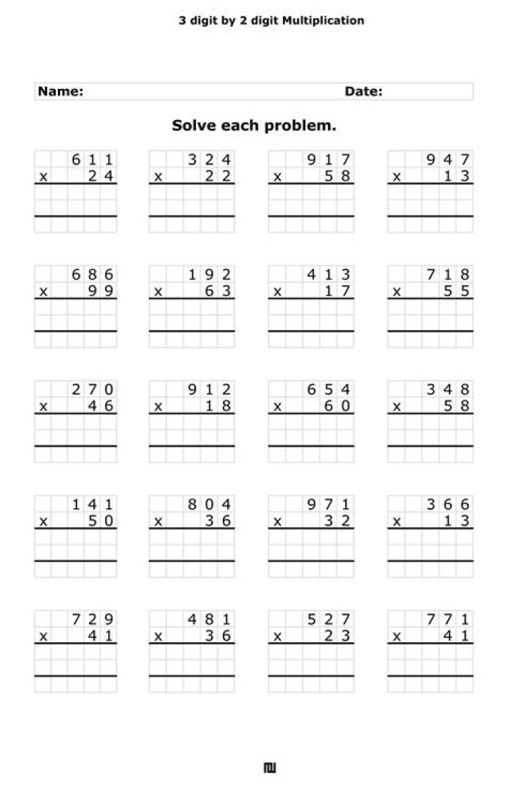 Free 3-Digit by 2-Digit Multiplication Worksheets PDF with Answers