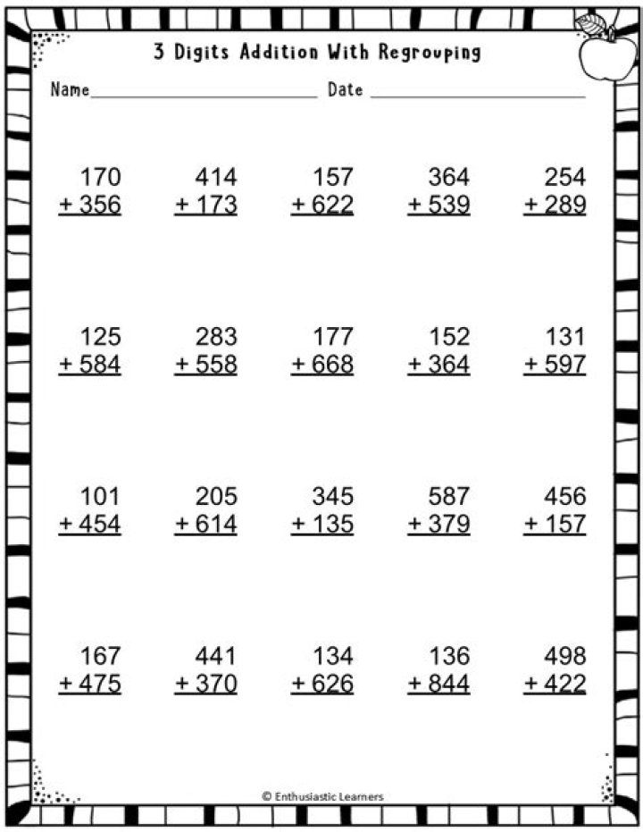 3 Digit by 3 Digit Addition Worksheets PDF – Instant Download